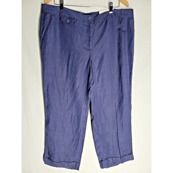 NWT LOFT Women's Pants Original Navy Blue Lightweight Linen Rayon Blend Size 16